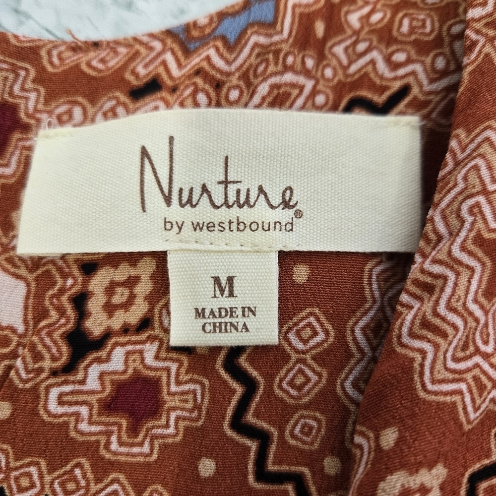 Nurture Paisley Midi Dress Medium Boho Rust Terracotta Elastic Waist V Hem - Picture 9 of 10